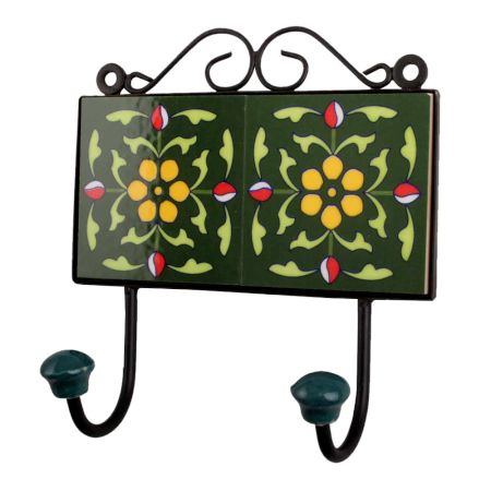 Forest Green Yellow Floral Tiles Hooks